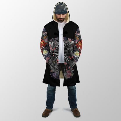 Samurai and Dragon Tattoo 3D Over Printed Cloak for Men and Women-ML