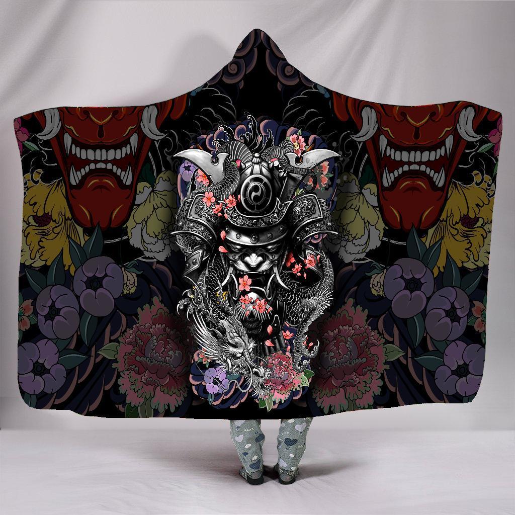 Samurai and Dragon 3D Over Printed Hooded Blanket for Men and Women-ML