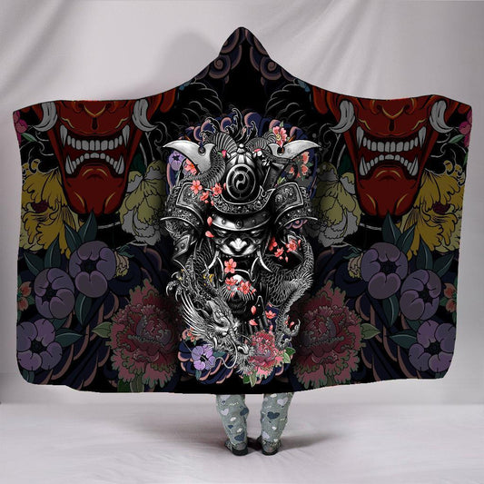 Samurai and Dragon 3D Over Printed Hooded Blanket for Men and Women-ML