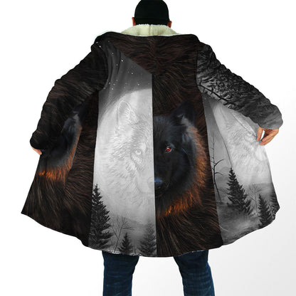 Black and White Wolf 3D Over Printed Hoodie for Men and Women-ML