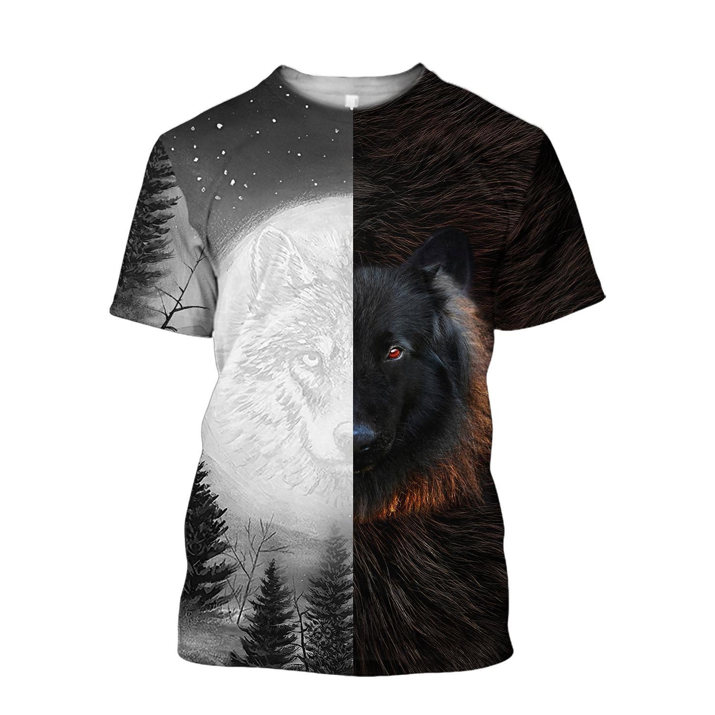 Black and White Wolf 3D Over Printed Hoodie for Men and Women-ML