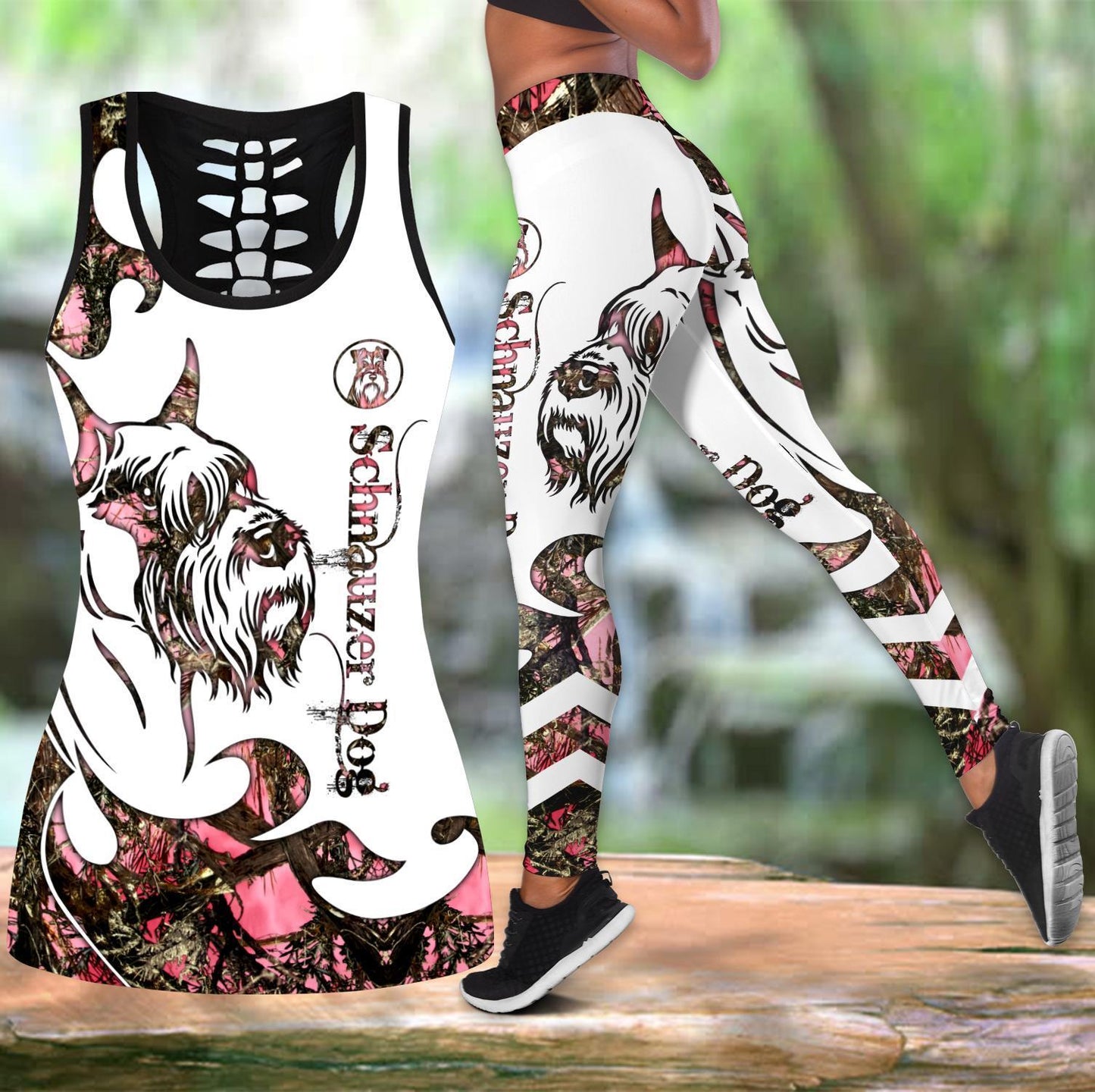 Schnauzer Dog tattoos combo outfit legging + hollow tank for women PL