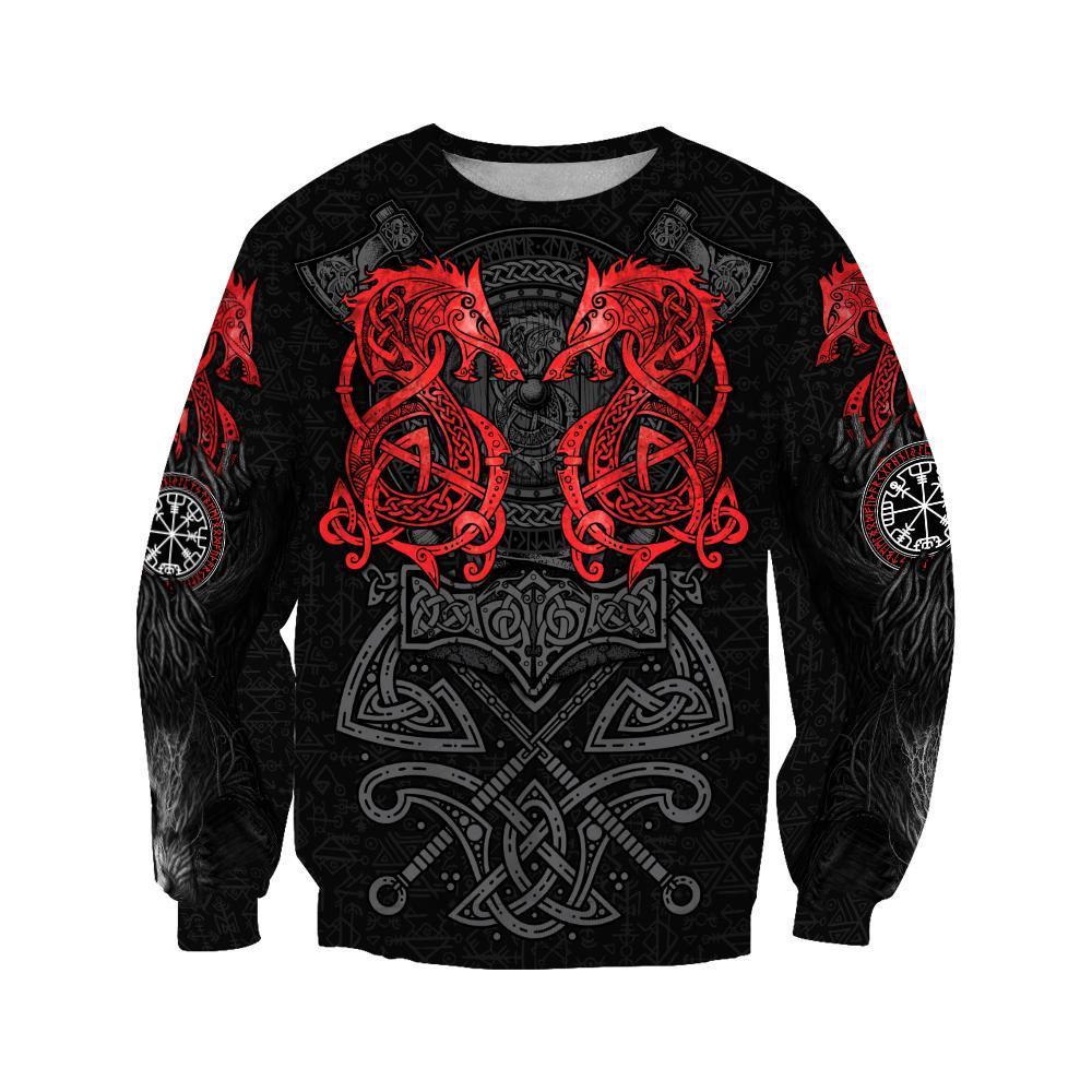 Red Fenrir Viking Wolf Tattoo 3D Over Printed Hoodie for Men and Women-ML