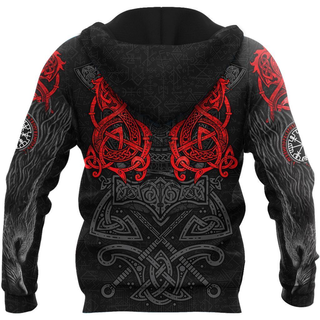 Red Fenrir Viking Wolf Tattoo 3D Over Printed Hoodie for Men and Women-ML