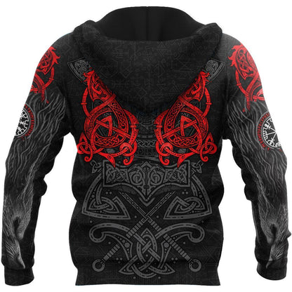 Red Fenrir Viking Wolf Tattoo 3D Over Printed Hoodie for Men and Women-ML