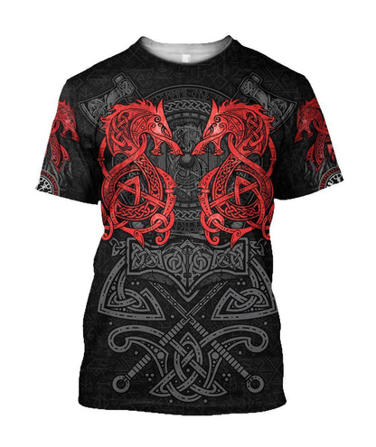 Red Fenrir Viking Wolf Tattoo 3D Over Printed Hoodie for Men and Women-ML