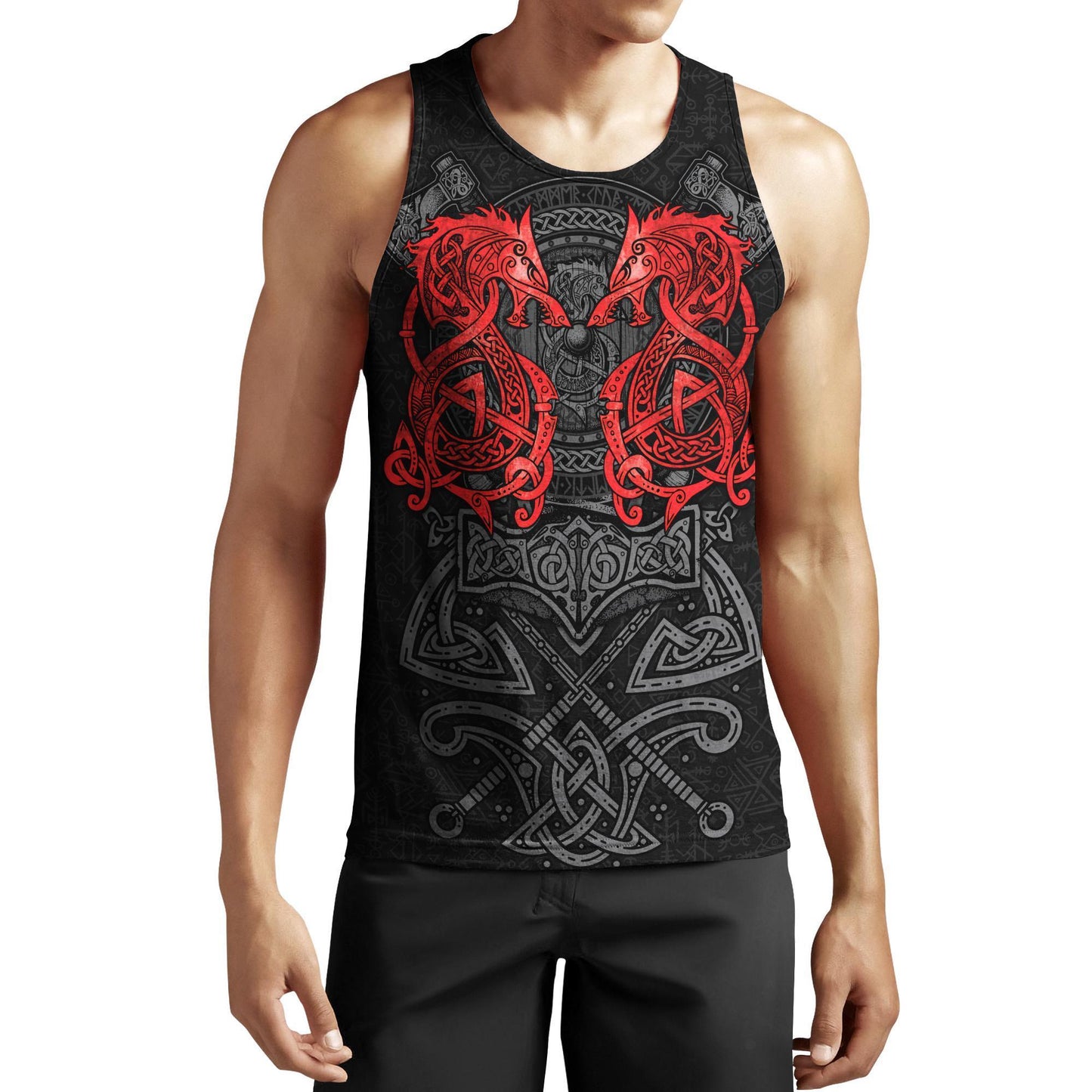 Red Fenrir Viking Wolf Tattoo 3D Over Printed Hoodie for Men and Women-ML