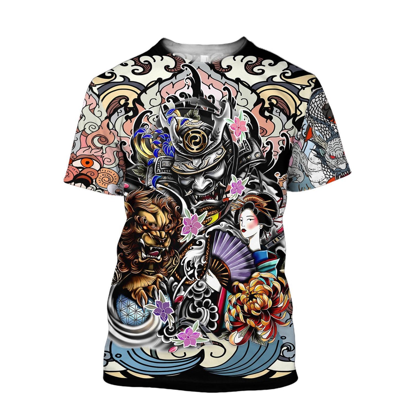 Samurai Geisha and Lion Tattoo 3D Over Printed Hoodie for Men and Women-ML
