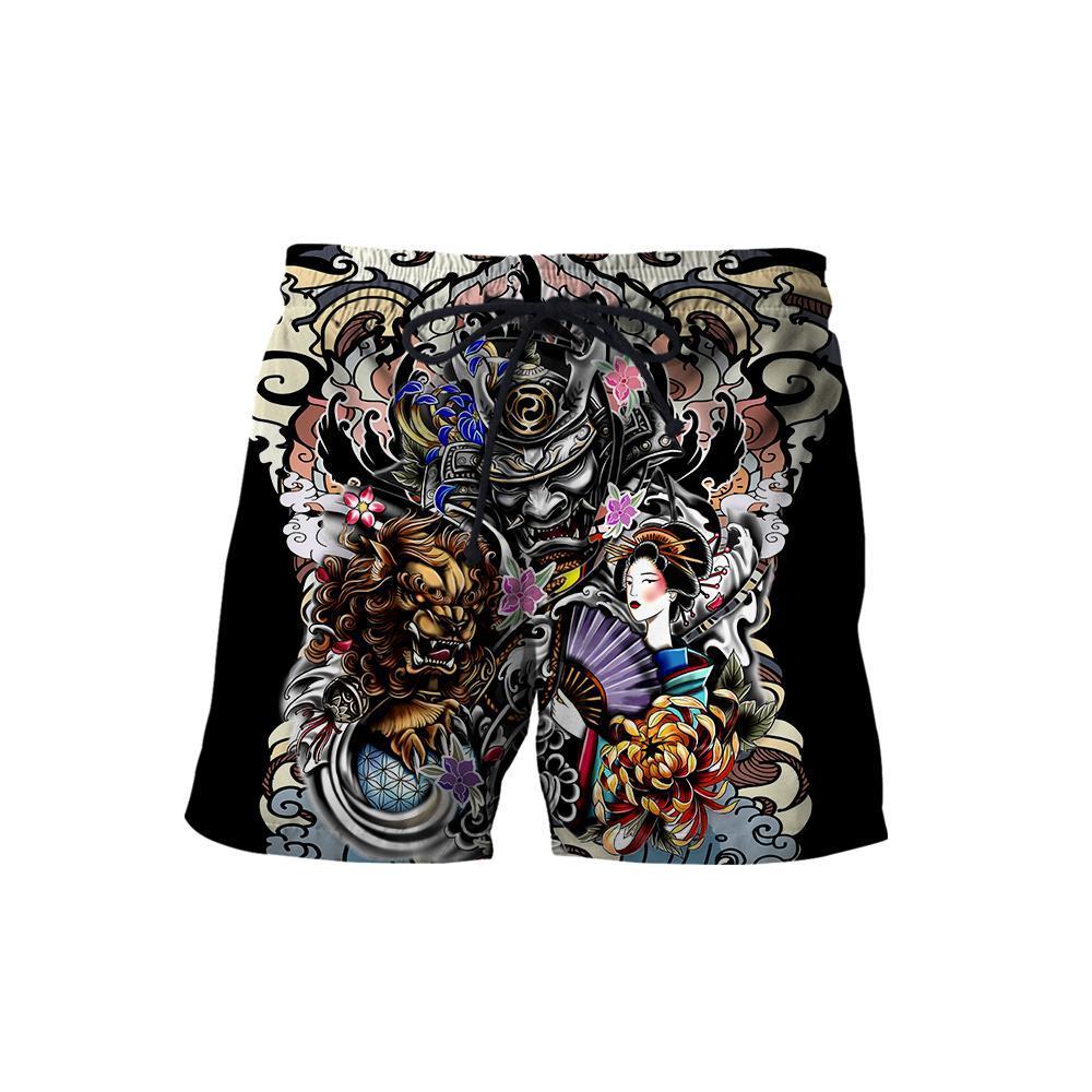 Samurai Geisha and Lion Tattoo 3D Over Printed Hoodie for Men and Women-ML