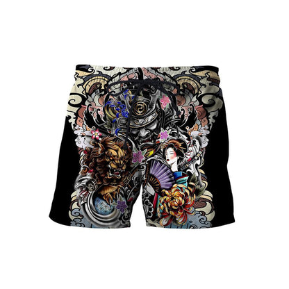 Samurai Geisha and Lion Tattoo 3D Over Printed Hoodie for Men and Women-ML