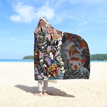 Samurai Geisha and Lion 3D Over Printed Hooded Blanket for Men and Women-ML