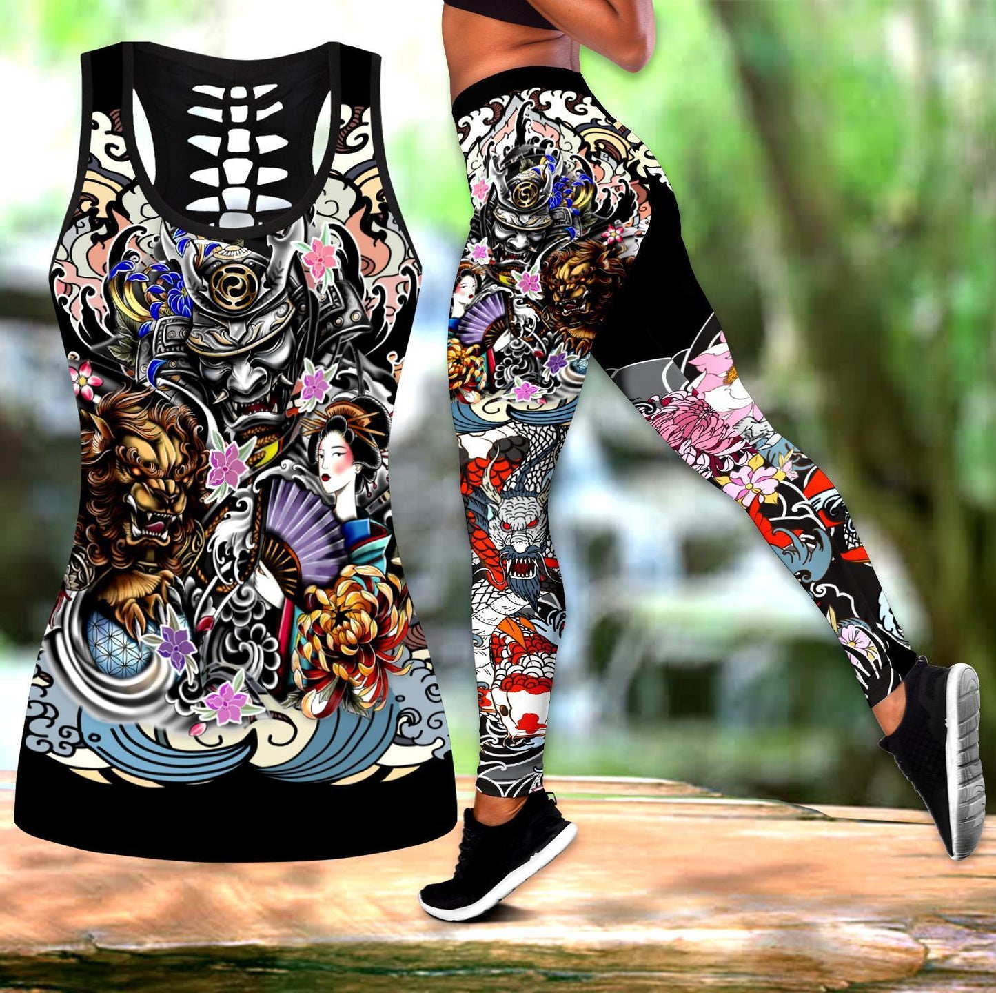Samurai Geisha and Lion Tattoo Legging & Tank top-ML