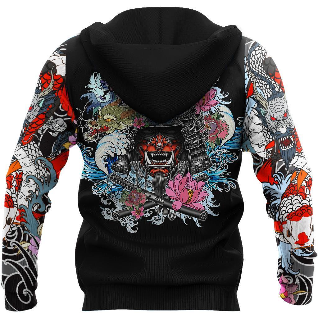 Samurai Oni Mask Tattoo 3D Over Printed Hoodie for Men and Women-ML