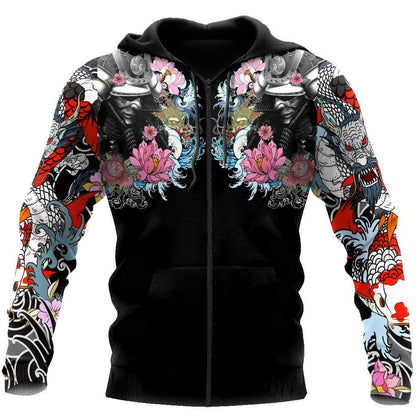 Samurai Oni Mask Tattoo 3D Over Printed Hoodie for Men and Women-ML