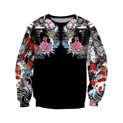 Samurai Oni Mask Tattoo 3D Over Printed Hoodie for Men and Women-ML
