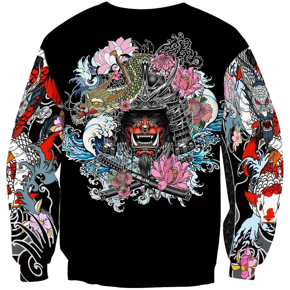 Samurai Oni Mask Tattoo 3D Over Printed Hoodie for Men and Women-ML