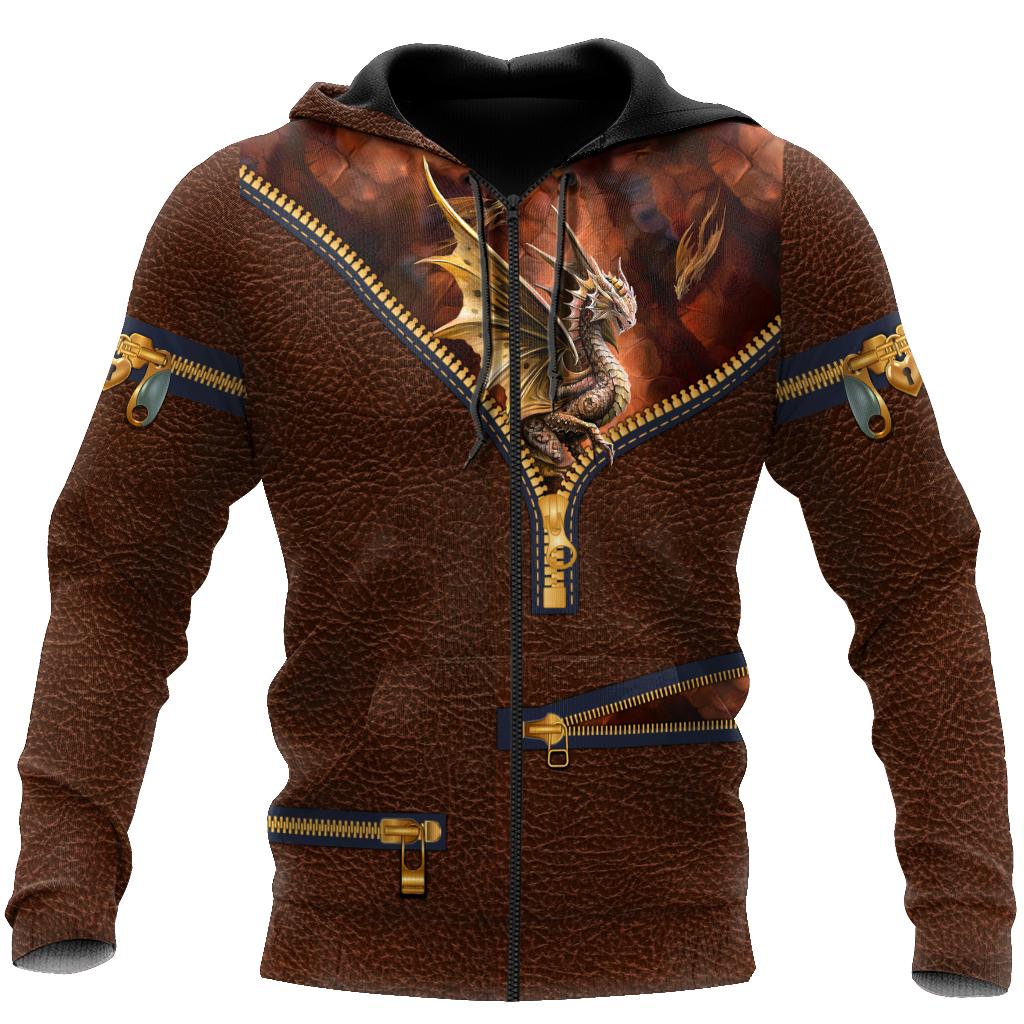 Dragon Leather 3D Over Printed Hoodie for Men and Women-ML