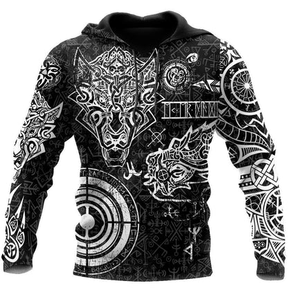 Fenrir And Nidhogg Viking Tattoo 3D Over Printed Hoodie for Men and Women-ML