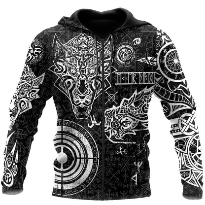 Fenrir And Nidhogg Viking Tattoo 3D Over Printed Hoodie Unisex-ML