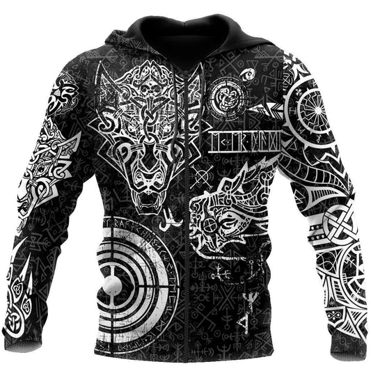 Fenrir And Nidhogg Viking Tattoo 3D Over Printed Hoodie Unisex-ML