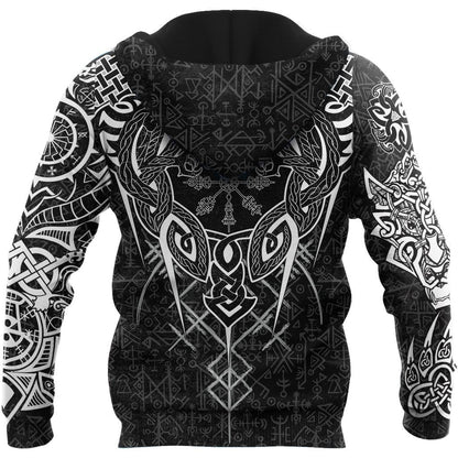 Fenrir And Nidhogg Viking Tattoo 3D Over Printed Hoodie Unisex-ML