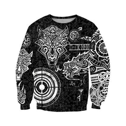 Fenrir And Nidhogg Viking Tattoo 3D Over Printed Hoodie Unisex-ML