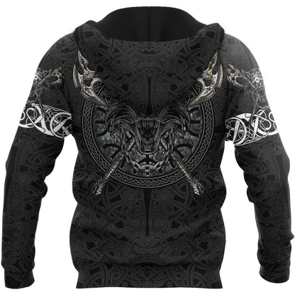 Fenrir Viking Tattoo 3D Over Printed Hoodie Unisex-ML