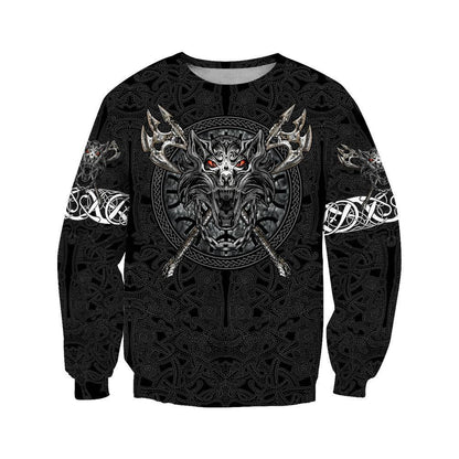 Fenrir Viking Tattoo 3D Over Printed Hoodie Unisex-ML