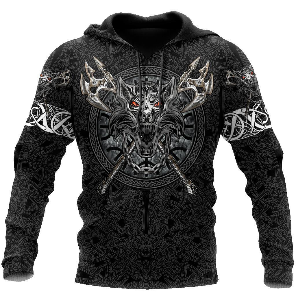 Fenrir Viking Tattoo 3D Over Printed Hoodie Unisex-ML