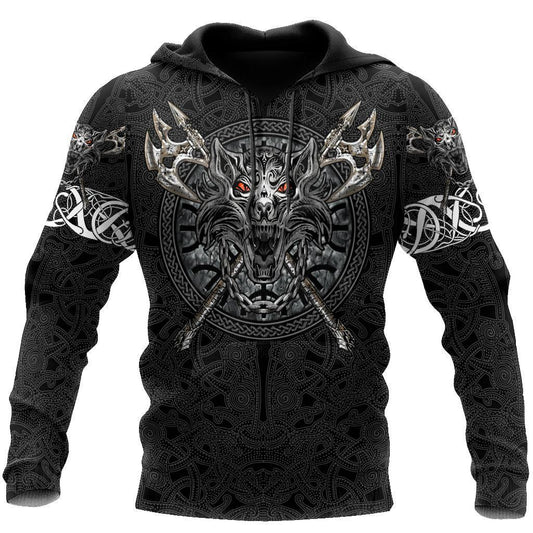 Fenrir Viking Tattoo 3D Over Printed Hoodie Unisex-ML