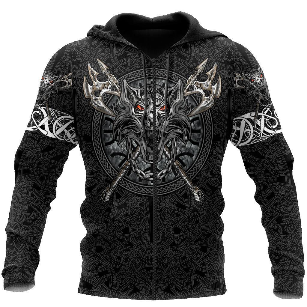 Fenrir Viking Tattoo 3D Over Printed Hoodie Unisex-ML
