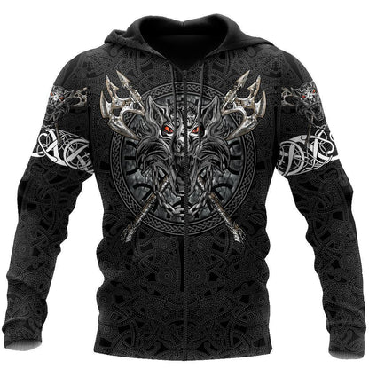Fenrir Viking Tattoo 3D Over Printed Hoodie Unisex-ML