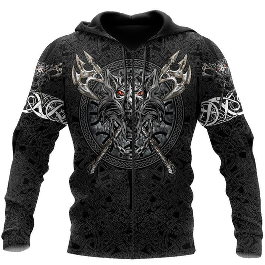 Fenrir Viking Tattoo 3D Over Printed Hoodie Unisex-ML