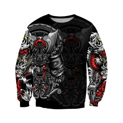 Samurai Helmet Tattoo 3D Over Printed Unisex Hoodie-ML