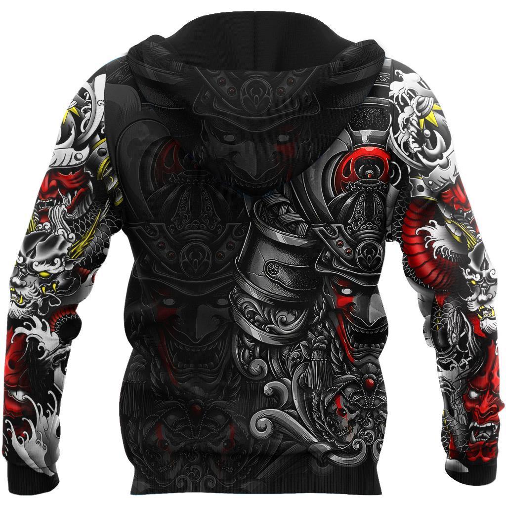 Samurai Helmet Tattoo 3D Over Printed Unisex Hoodie-ML