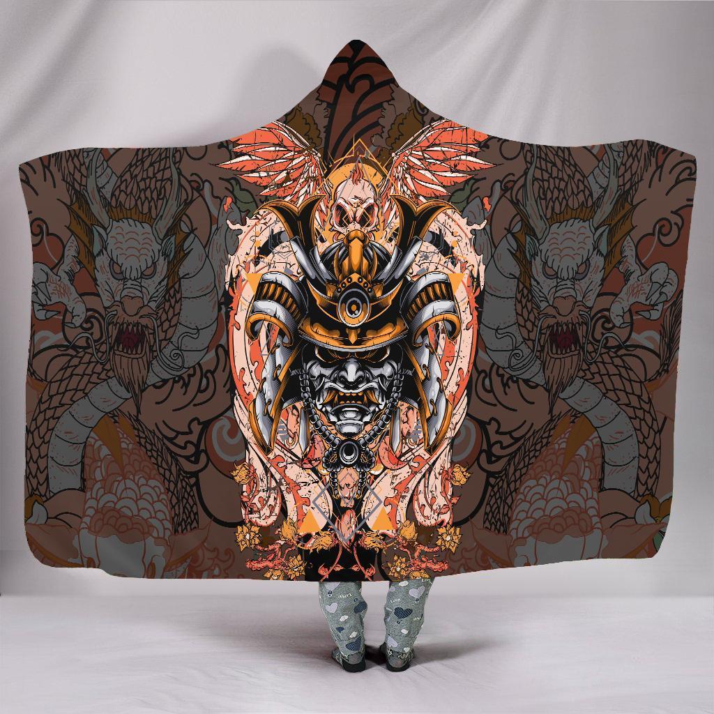 Samurai Helmet 3D Over Printed Hooded Blanket-ML