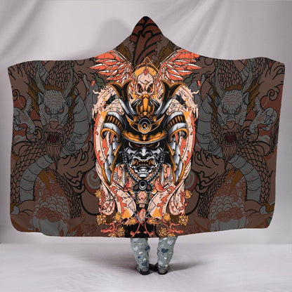 Samurai Helmet 3D Over Printed Hooded Blanket-ML