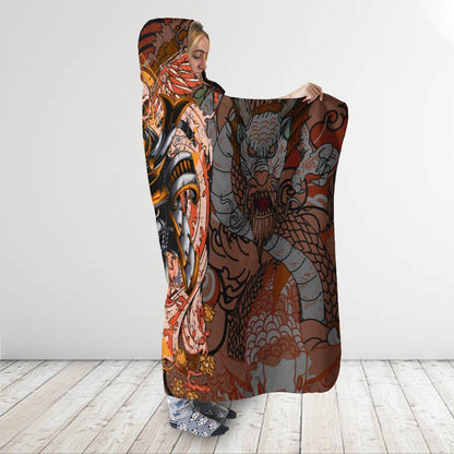 Samurai Helmet 3D Over Printed Hooded Blanket-ML
