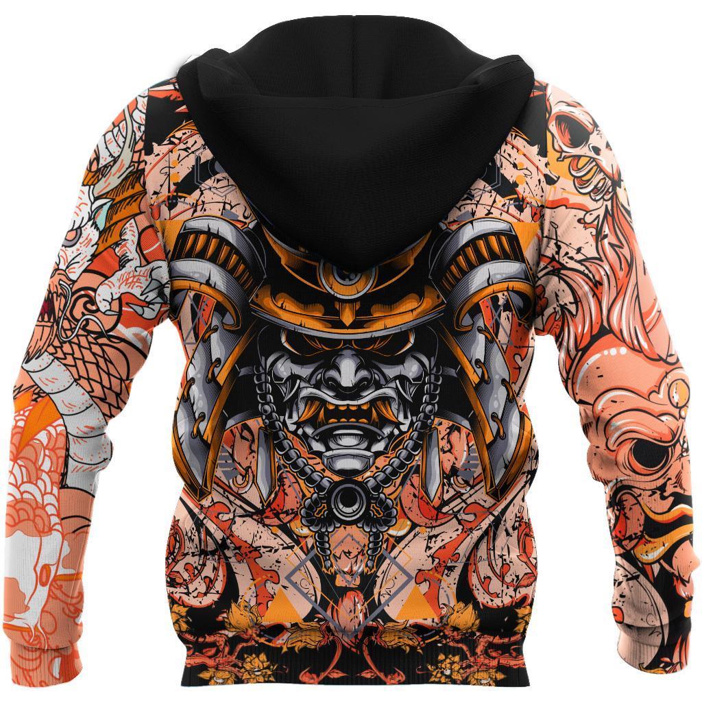Samurai Helmet Tattoo 3D Over Printed Unisex Hoodie-ML