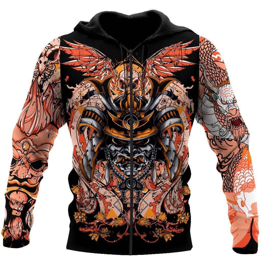 Samurai Helmet Tattoo 3D Over Printed Unisex Hoodie-ML