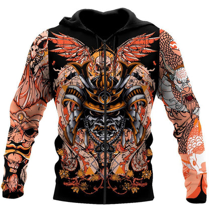 Samurai Helmet Tattoo 3D Over Printed Unisex Hoodie-ML