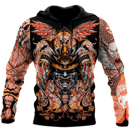 Samurai Helmet Tattoo 3D Over Printed Unisex Hoodie-ML