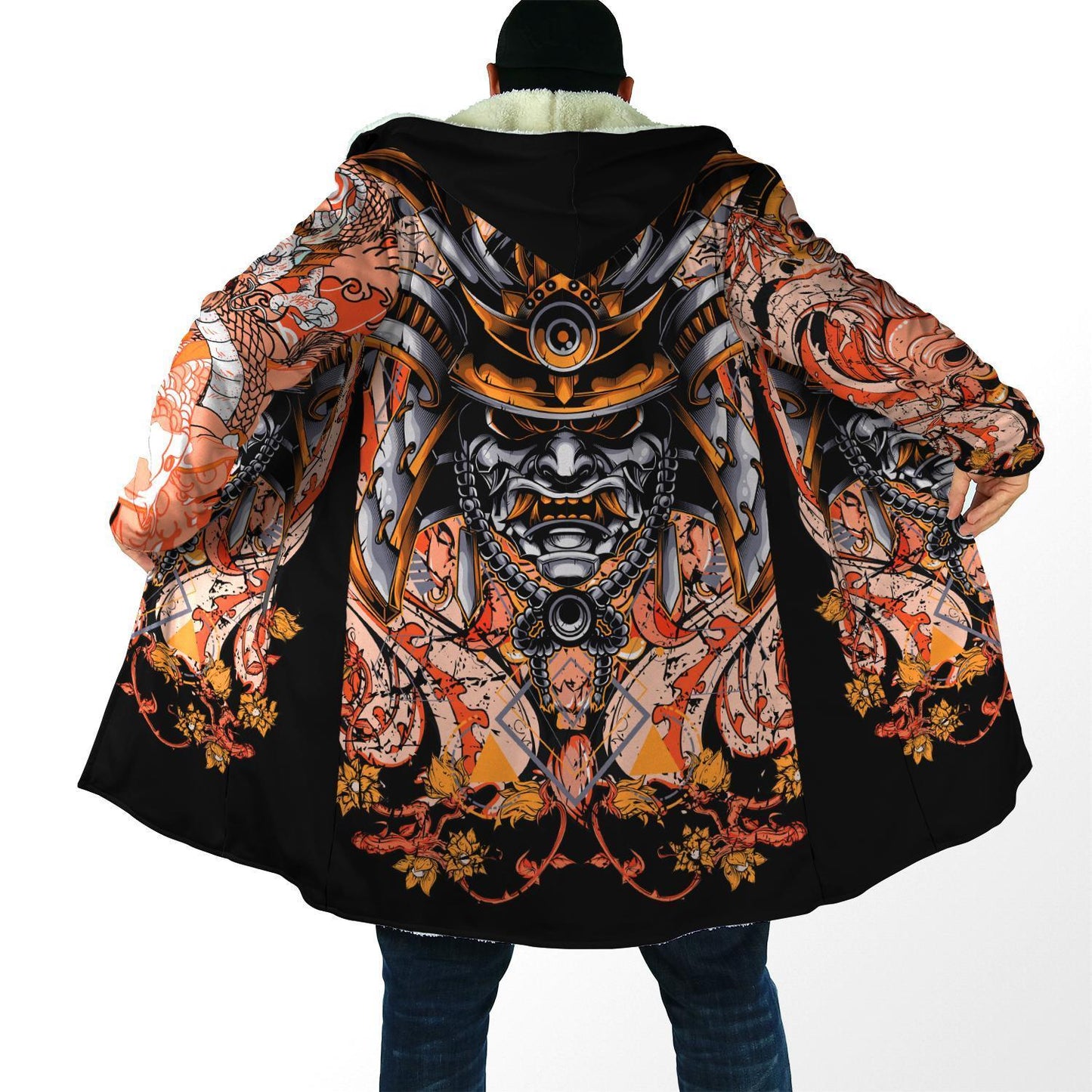 Samurai Helmet Tattoo 3D Over Printed Cloak-ML
