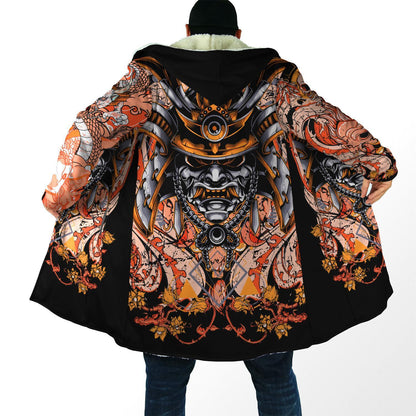 Samurai Helmet Tattoo 3D Over Printed Cloak-ML