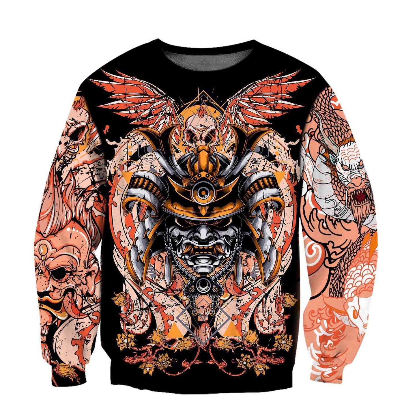 Samurai Helmet Tattoo 3D Over Printed Unisex Hoodie-ML