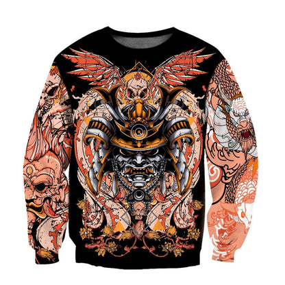 Samurai Helmet Tattoo 3D Over Printed Unisex Hoodie-ML