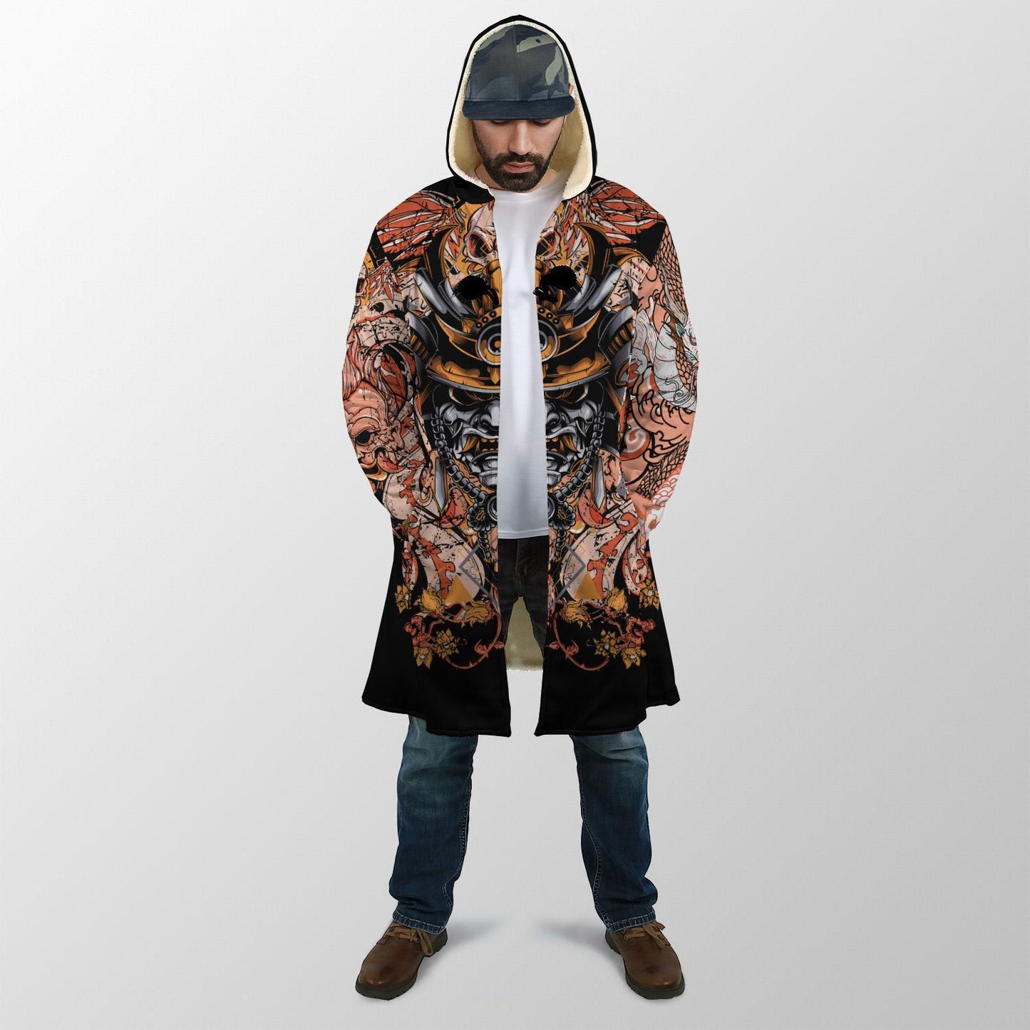 Samurai Helmet Tattoo 3D Over Printed Cloak-ML