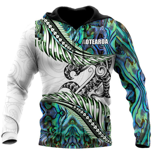 Paua Shell Maori Silver Fern New Zealand 3D Unisex Hoodie