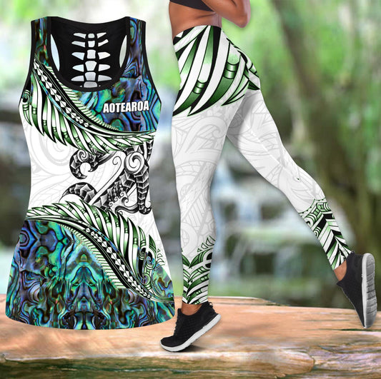 Aotearoa silver fern manaia paua shell combo legging tanktop