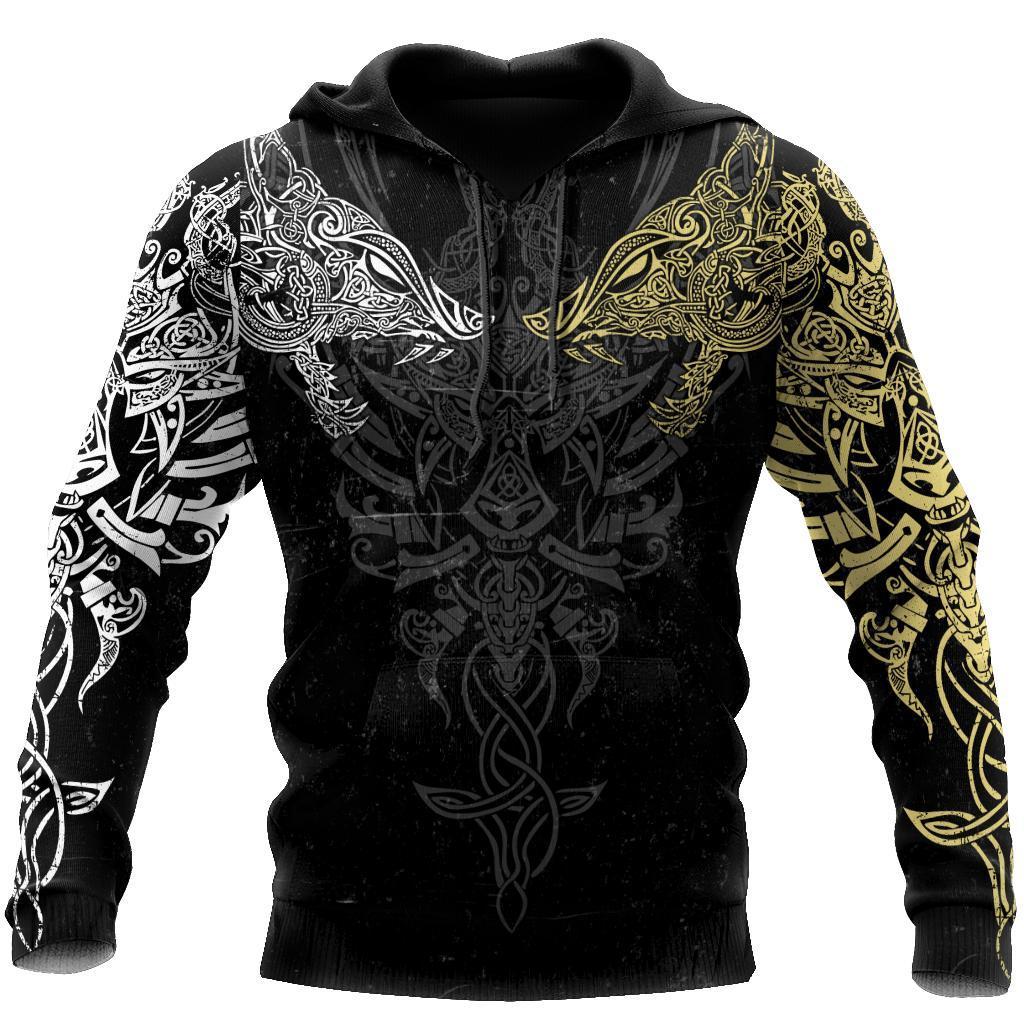 Geki And Freki Viking Wolf II Tattoo 3D Over Printed Unisex Hoodie-ML